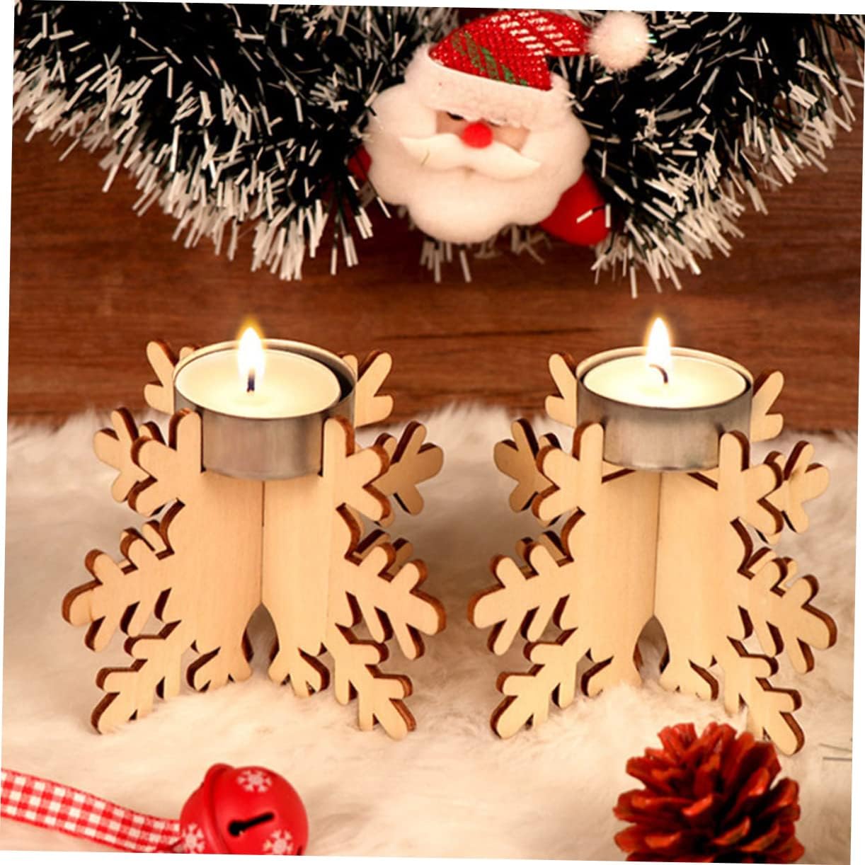 CHILDWEET Christmas Snowflake Candlestick 6 Pack Wooden Holder 1