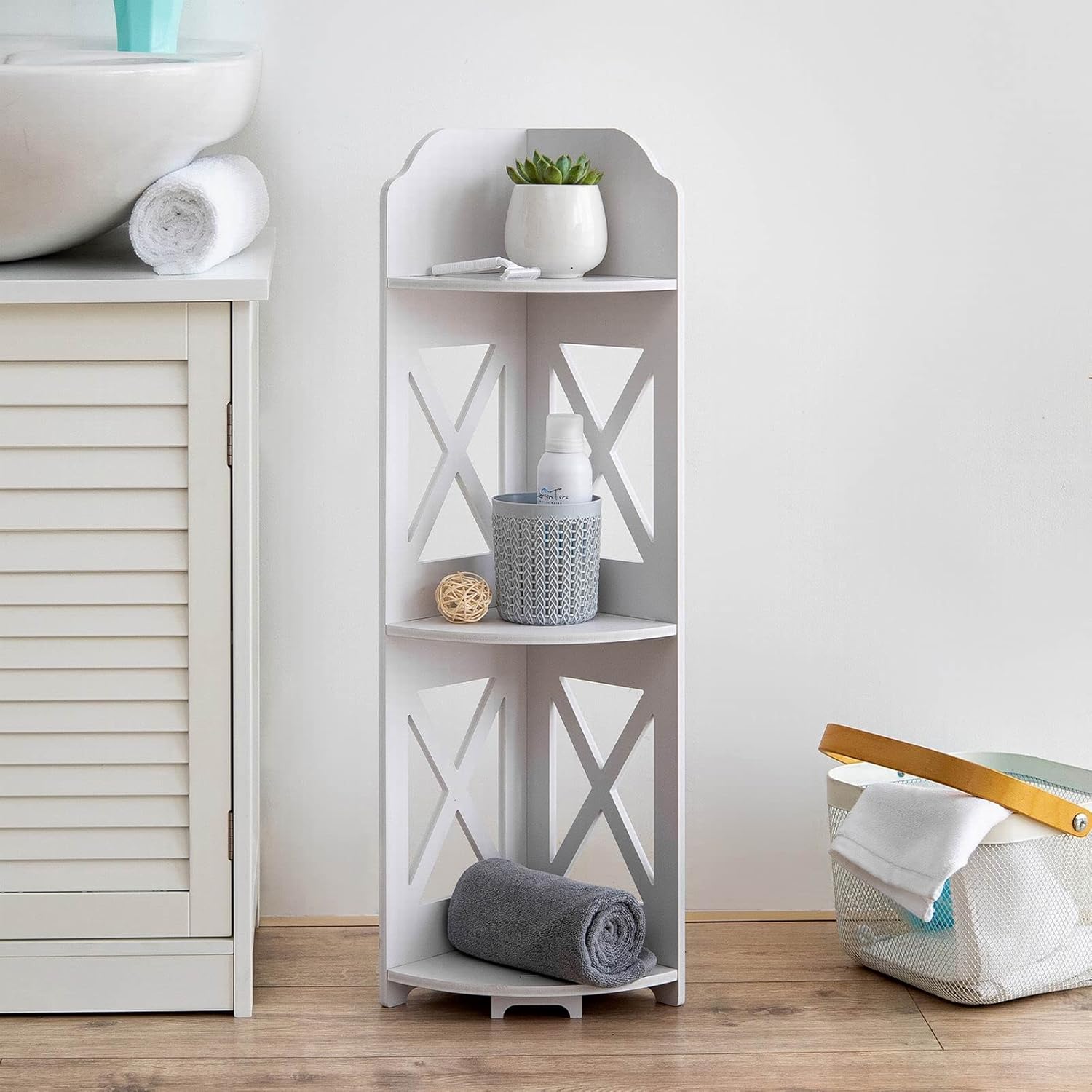 TuoxinEM Waterproof Corner Shelf for Bathroom Storage White