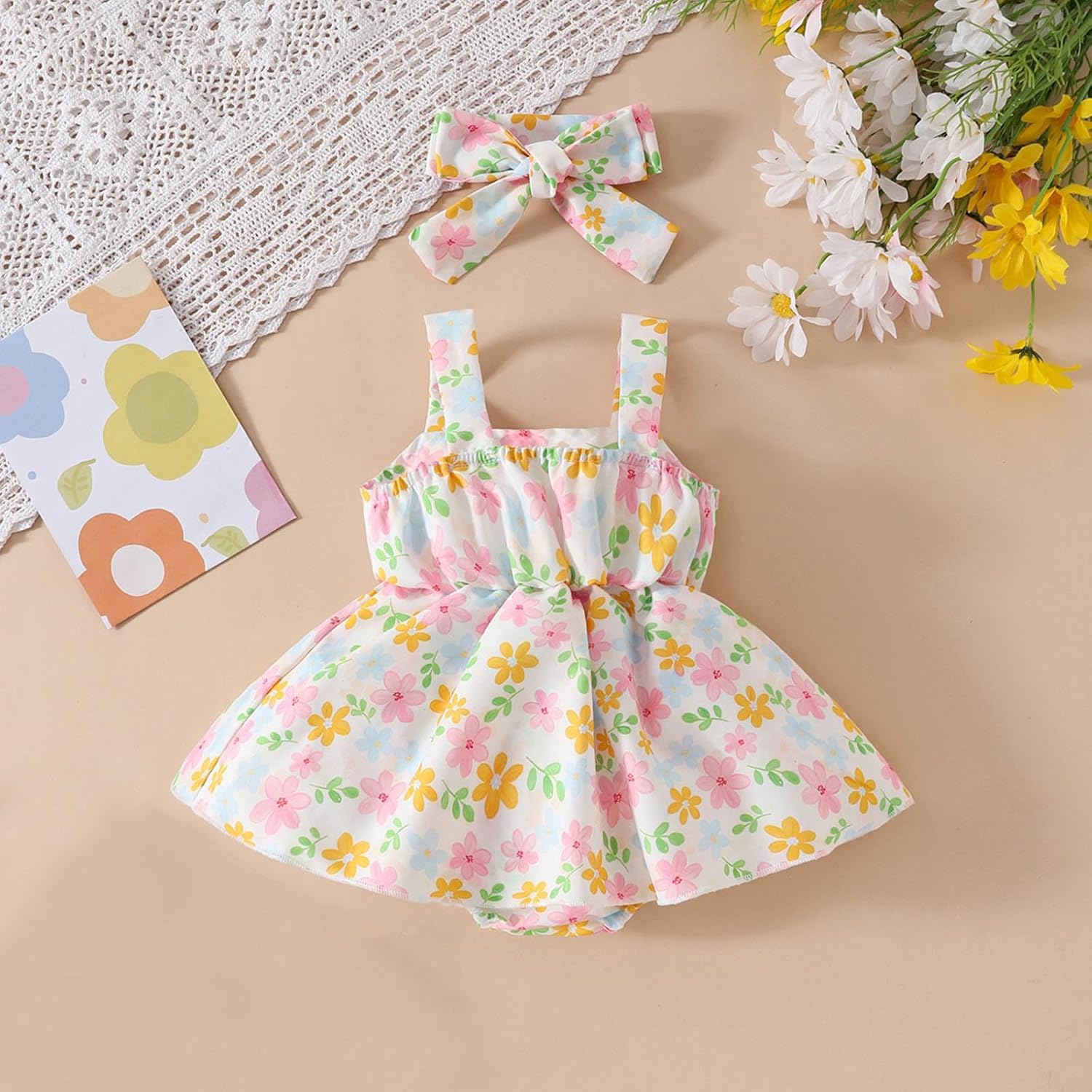 Newborn Baby Girls Cotton Romper with Headband Set 0-18M