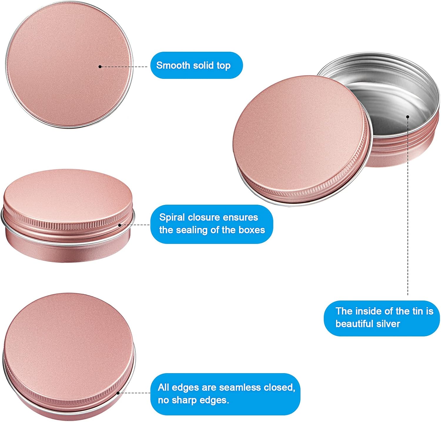 Patelai 2 oz Rose Gold Aluminum Tin Cans with Screw Lid