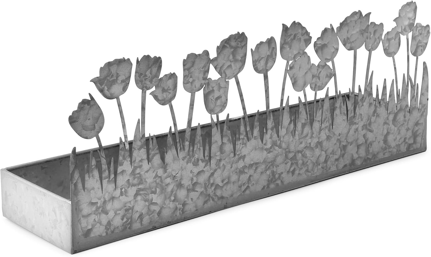 AuldHome Design Tulips Galvanized Metal Tray 16x4x6 Inches 1