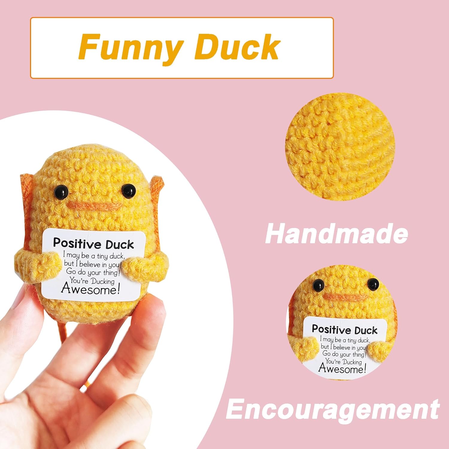 Emotional Support Positive Crochet Duck with Encouraging Card