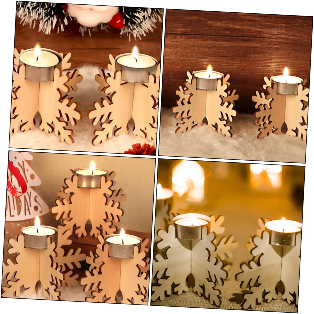 Elegant Christmas Snowflake Candle Holders 6 Pack Wood Decor