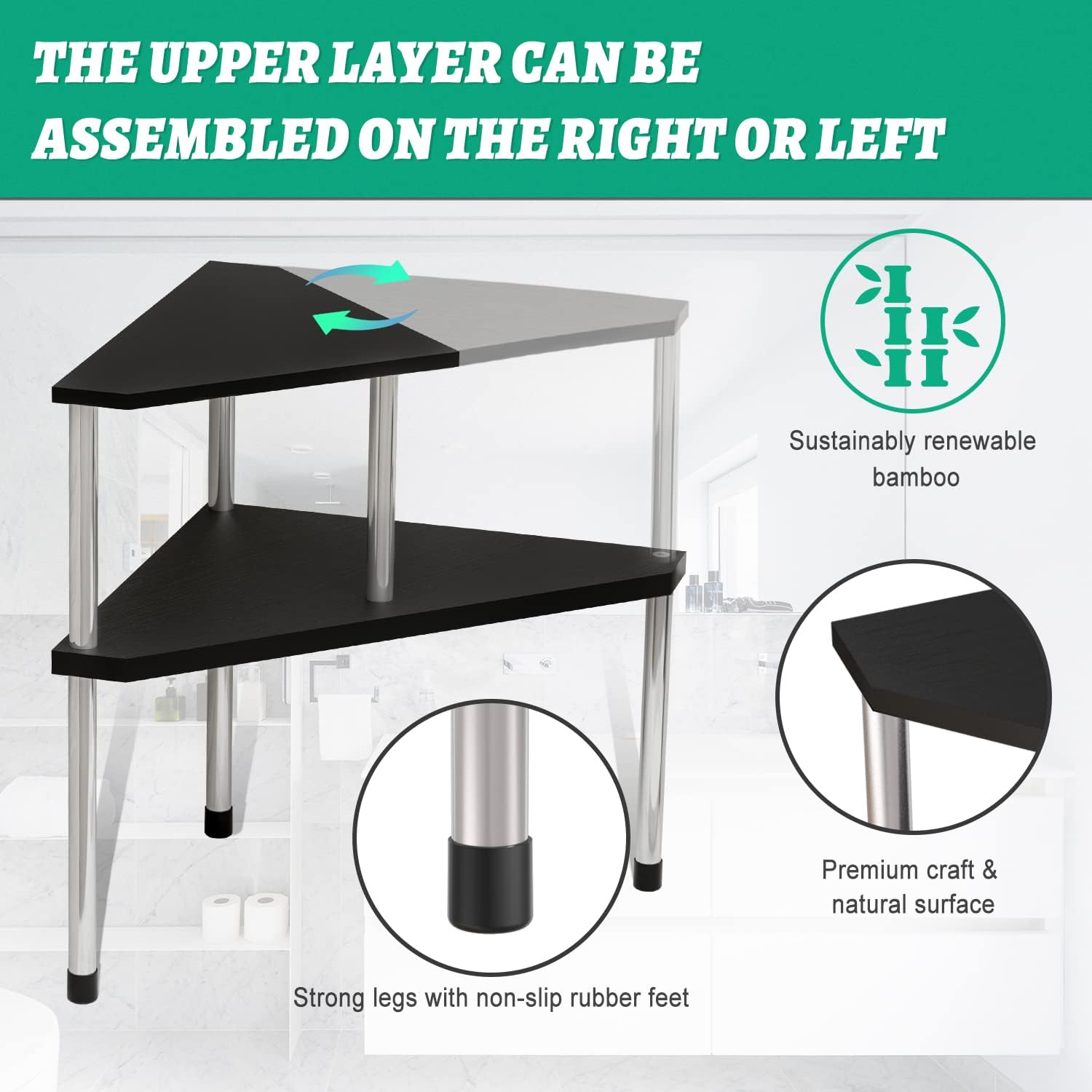 Weenson Corner Organizer Shelf with 2 Tiers Black