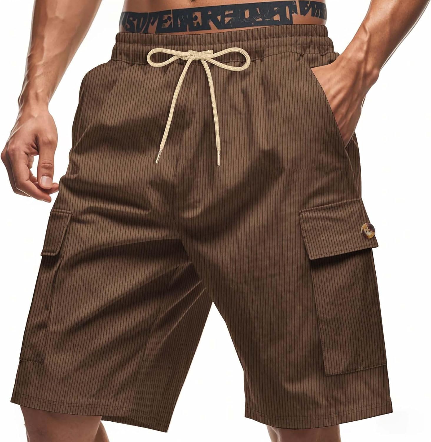 Finelylove Mens Cargo Shorts with Pockets and Elastic Waist