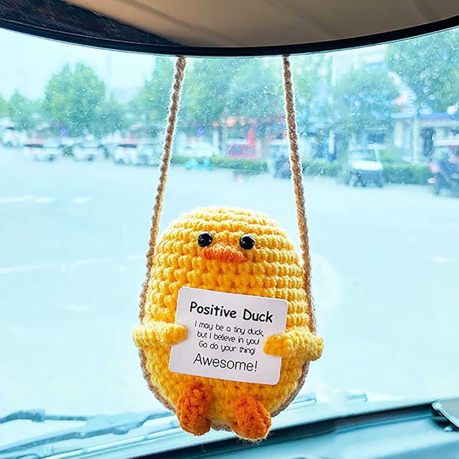 Emotional Support Positive Crochet Duck with Encouraging Card