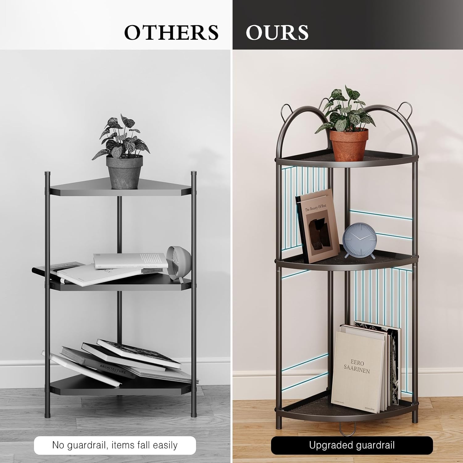 CICUFY Corner Shelf 3 Tier Metal Black