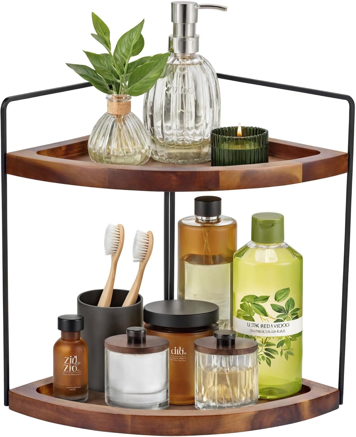 2 Tier Acacia Wood Corner Shelf Organizer 132x99 Inch