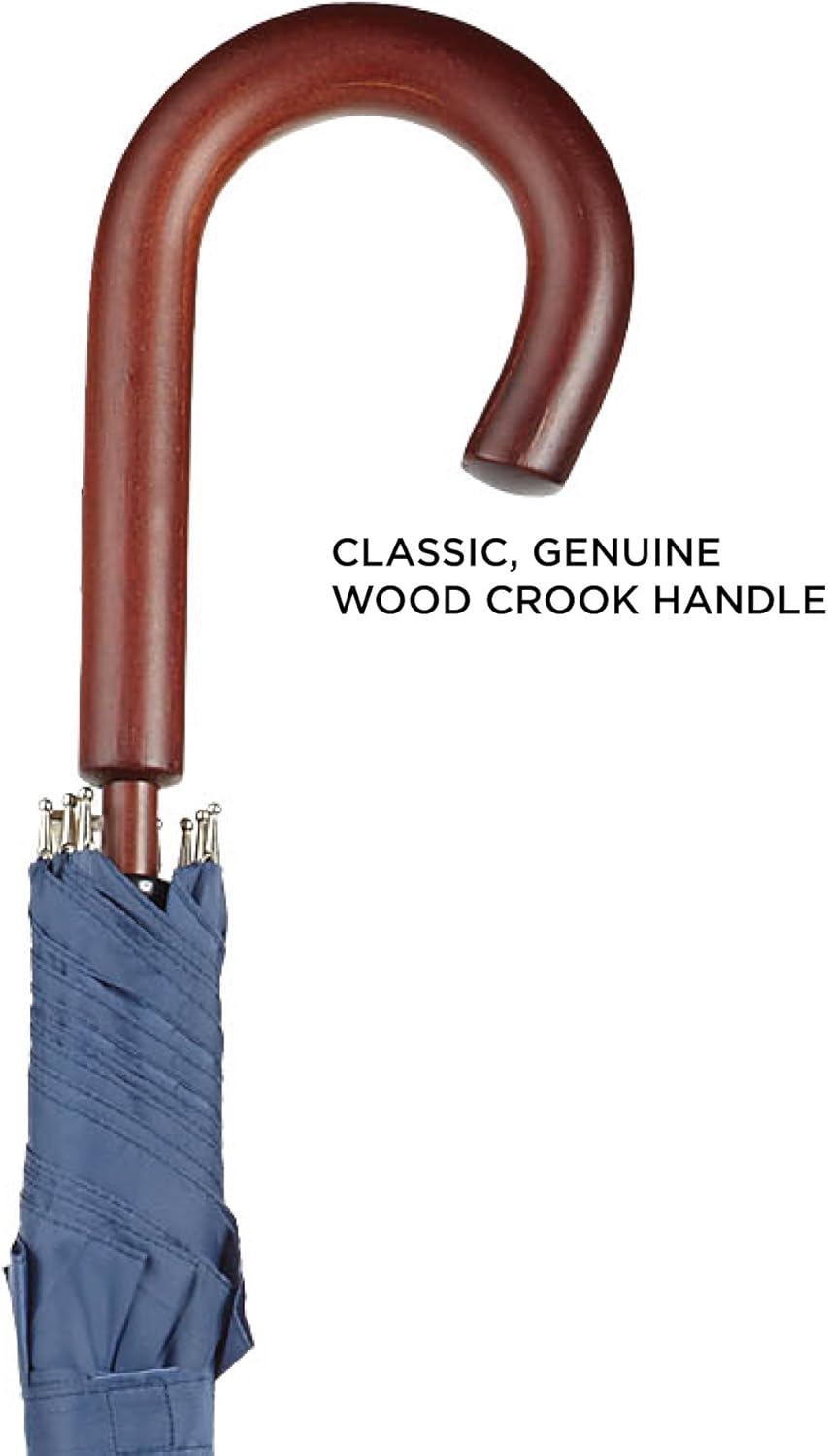 Totes Eco Auto Open Stick Umbrella with Wooden Handle