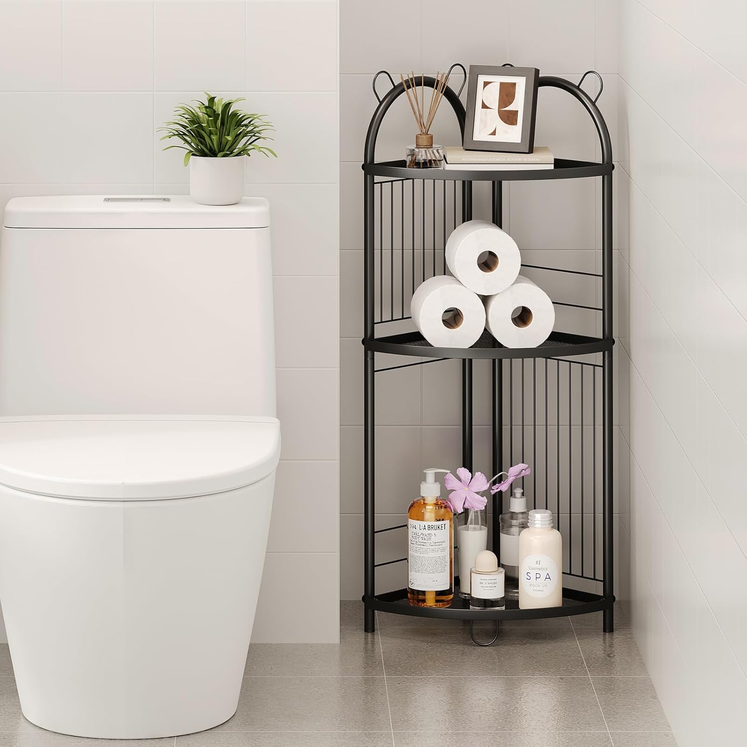 CICUFY Corner Shelf 3 Tier Metal Black