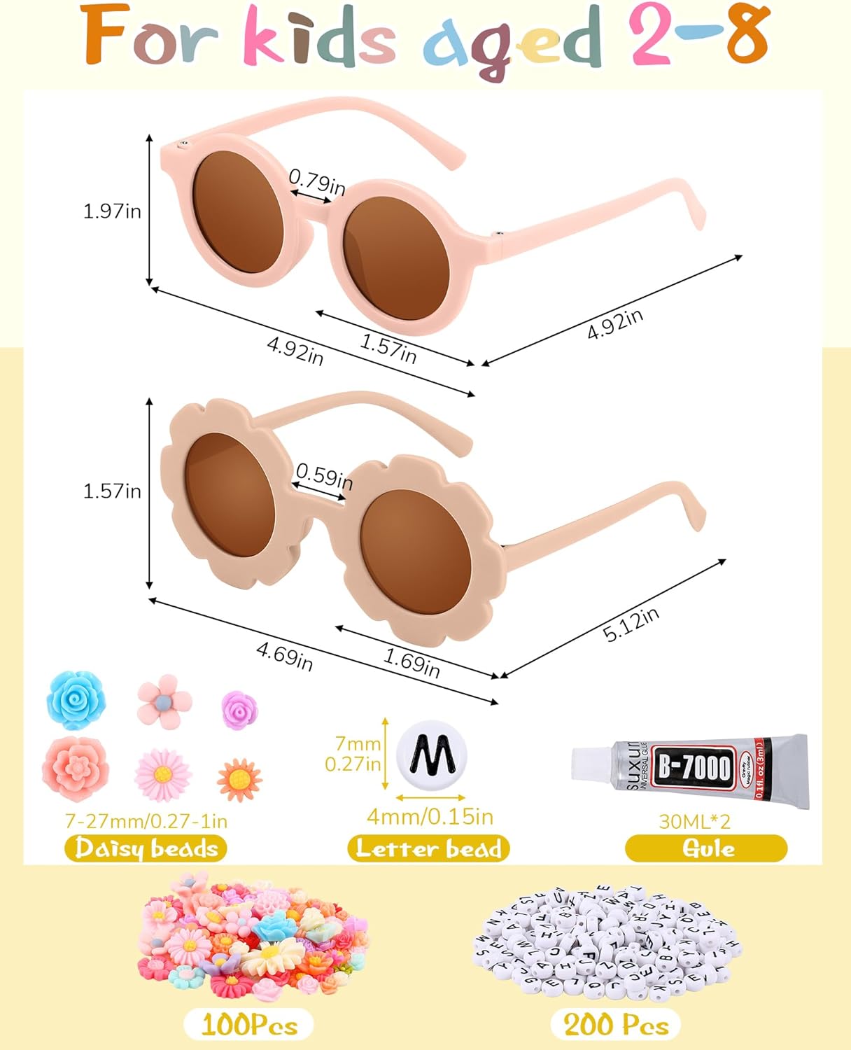 Kanayu Kids Round Sunglasses DIY Kit with Letter Beads and Flower Charms