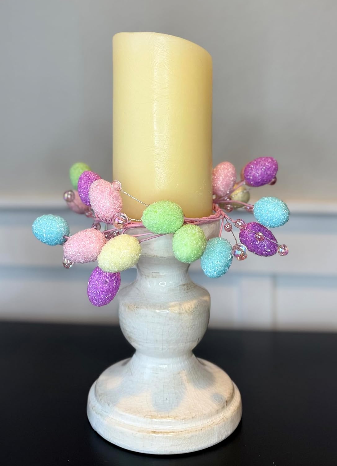 Easter Egg Candle Ring 9 Inch Pastel Decorative Wreath