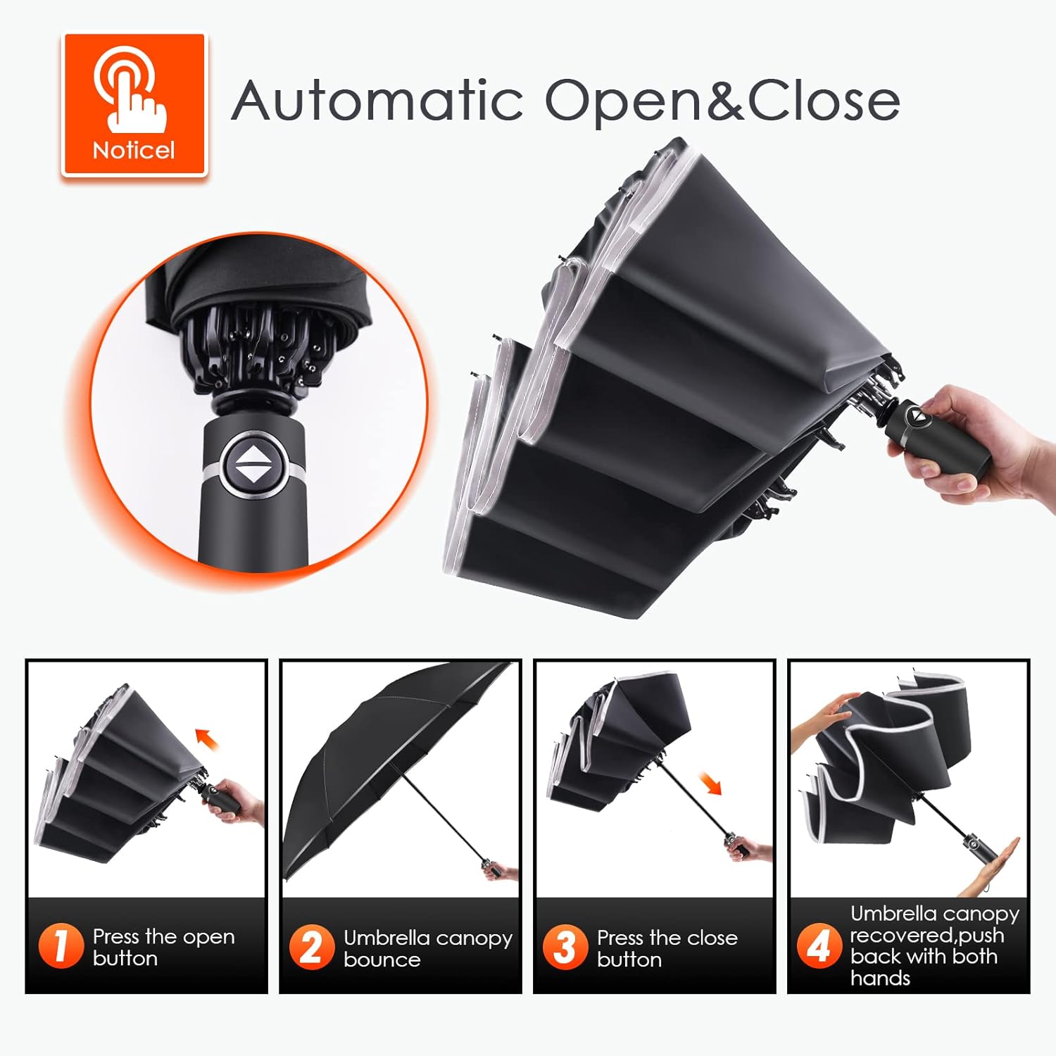 Bodyguard Inverted Umbrella with Reflective Stripe and Teflon Coating
