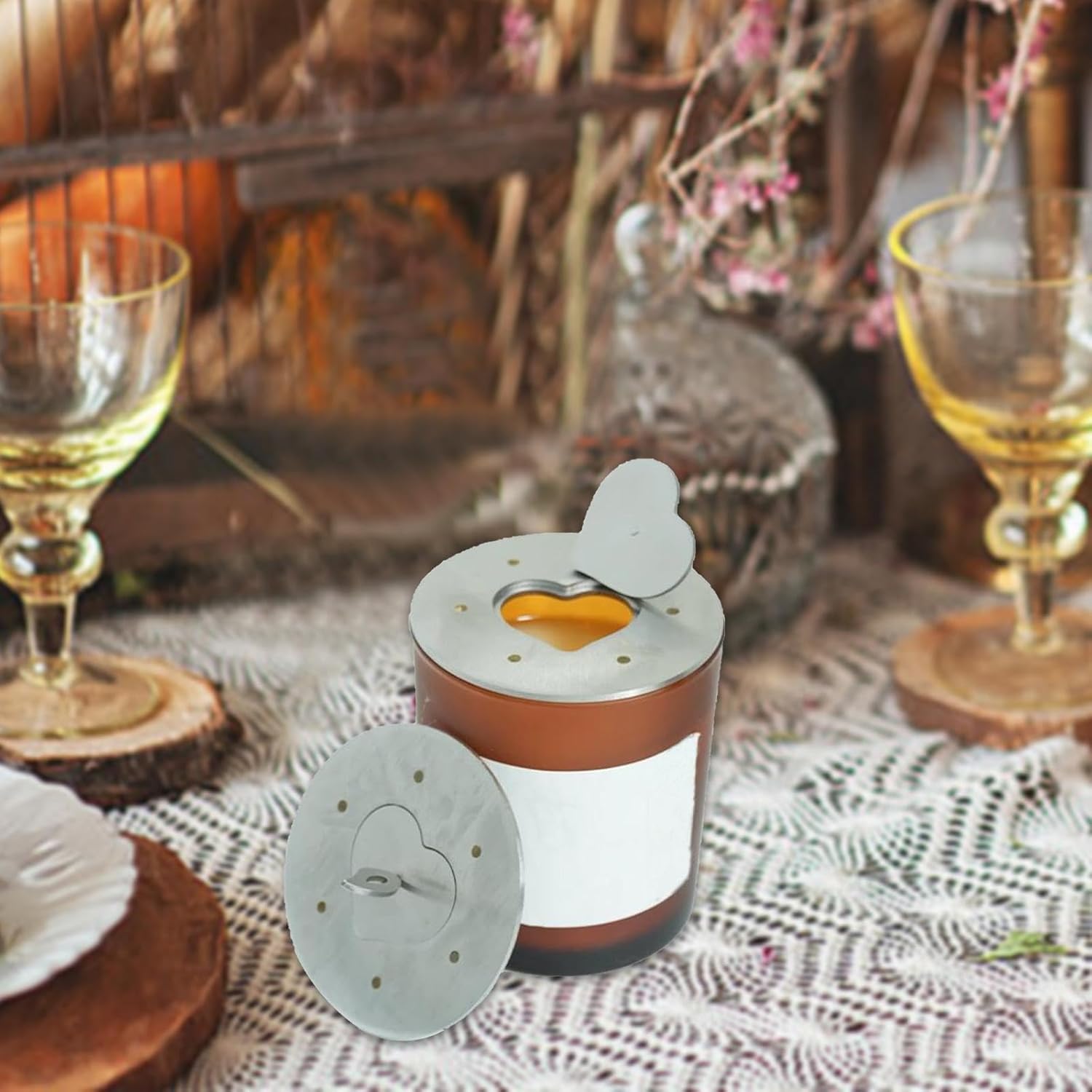 Stainless Steel Candle Jar Cover with Heart Design
