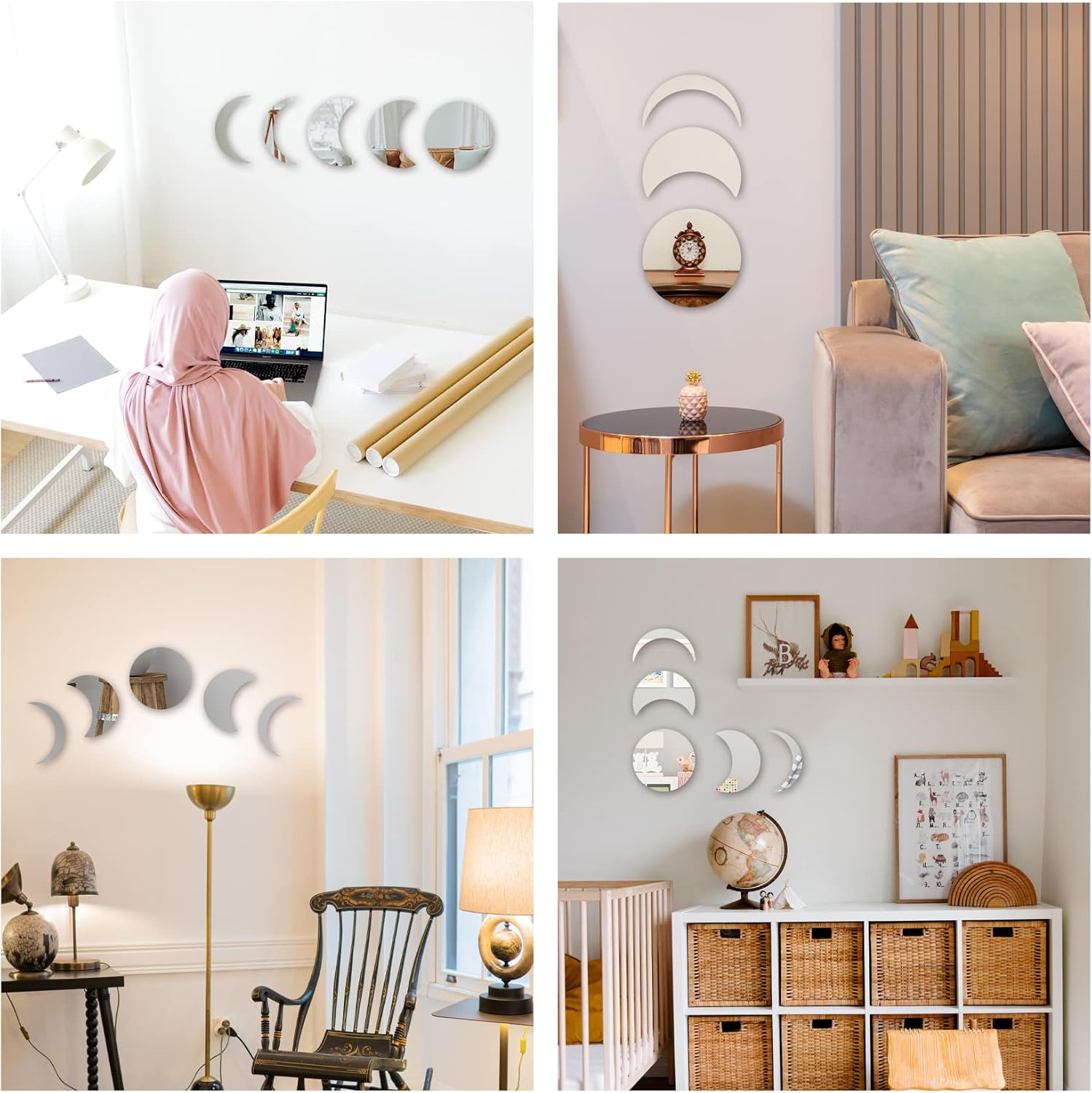 5 Pcs Moon Phase Acrylic Wall Mirror Stickers