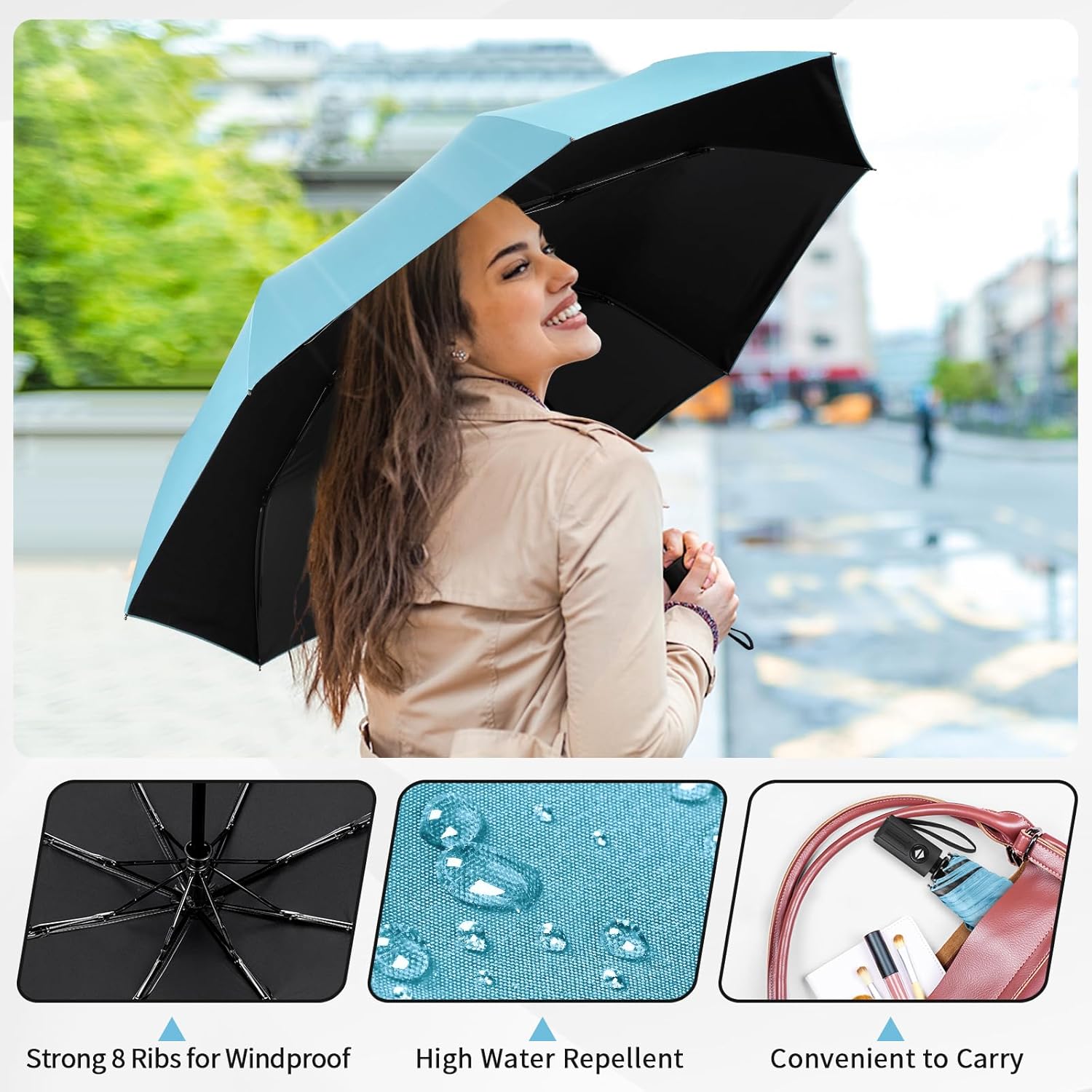 Yoobure Windproof Travel Umbrella - Automatic UV Protection Lightweight Portable 2 Person Shade