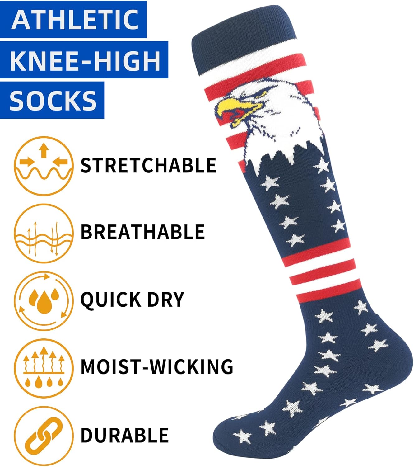 ORTCI American Flag Knee High Socks for Men Youth Boys 1