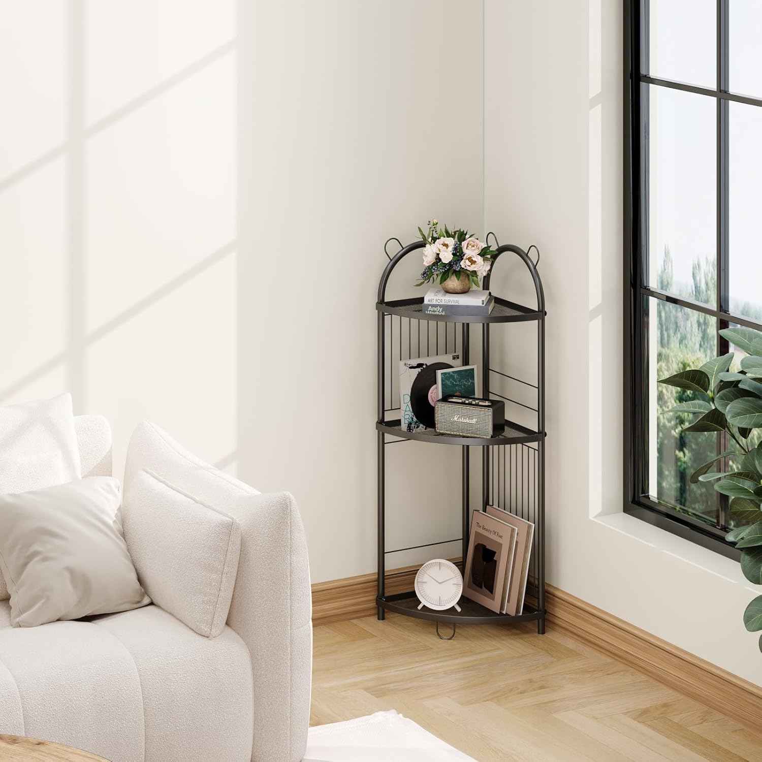 CICUFY Corner Shelf 3 Tier Metal Black