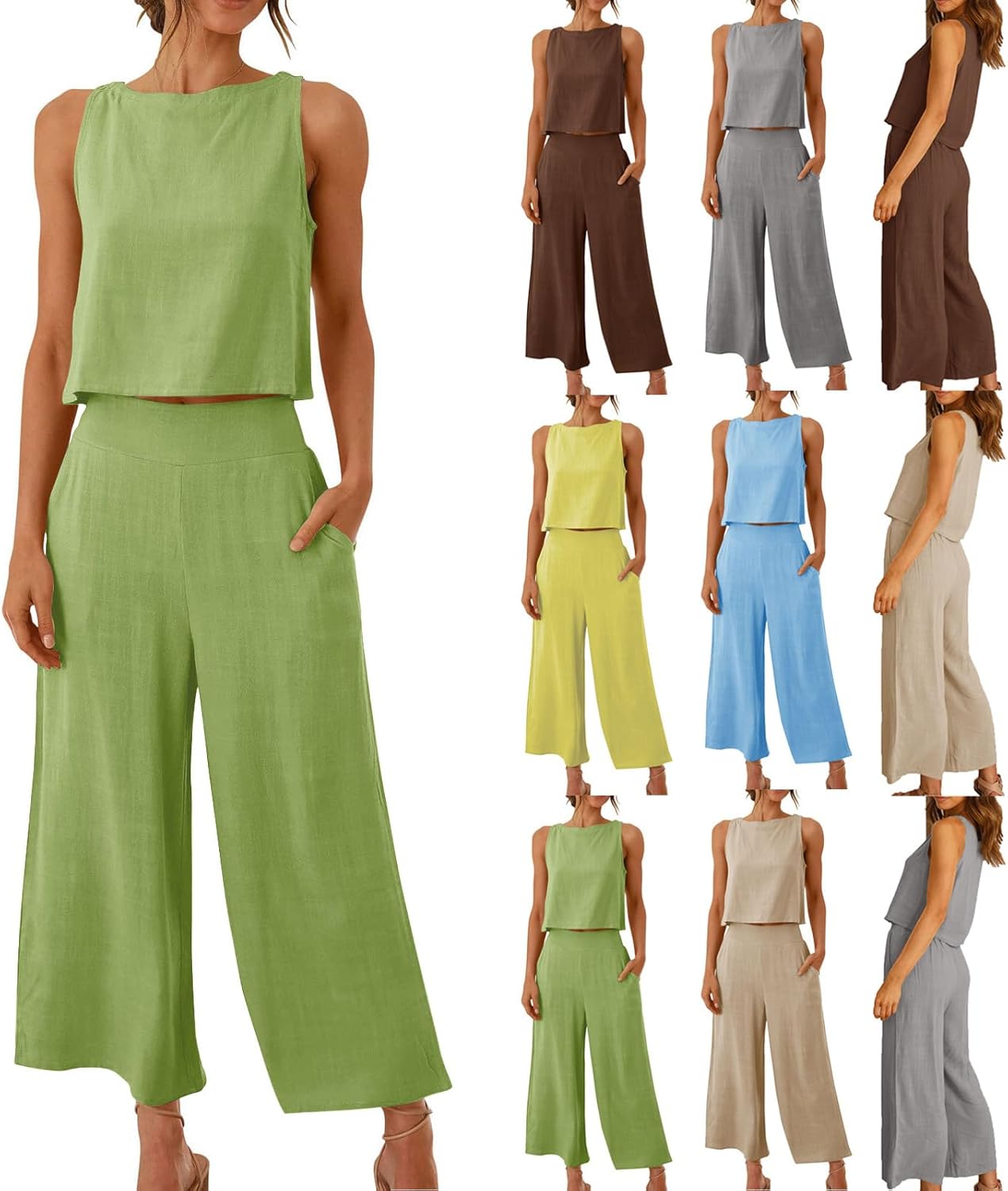 HGps8w Summer 2025 2 Piece Cotton Linen Outfits for Women