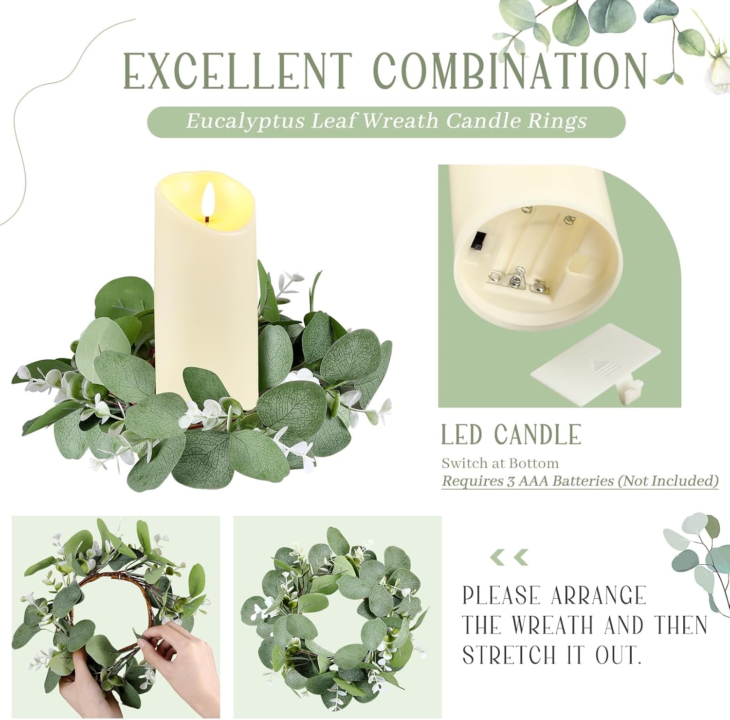 VIHOSE Boho Wreath Candleholder Set with LED Candles 10 Sets