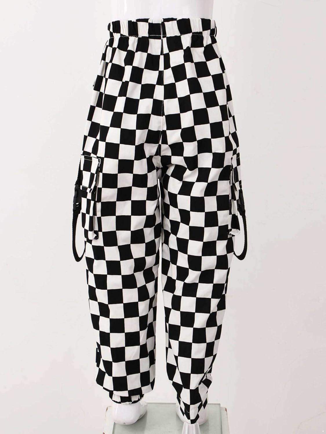 Aislor Kids Girls Plaid Print Cargo Jogger Pants