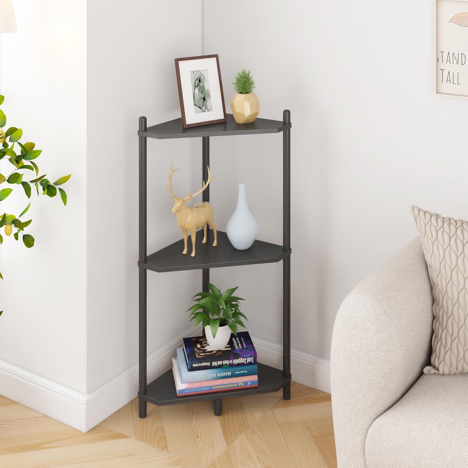 Wisuce 3 Tier Bamboo Corner Shelf - Black
