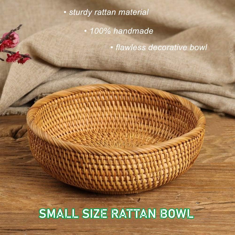 Amololo 8 Inch Round Rattan Fruit Basket with Deep Wall