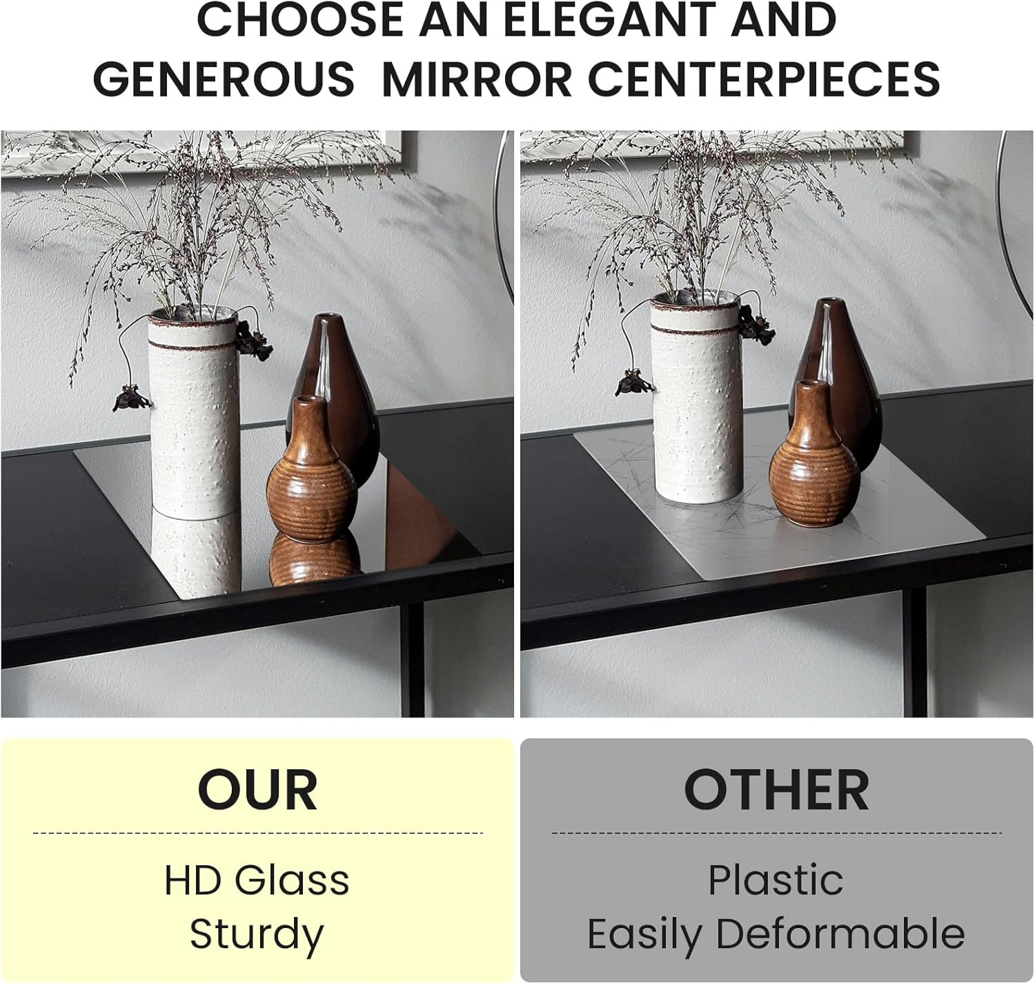 8 Square Glass Mirror Centerpieces 12Pcs with Non-Slip Feet