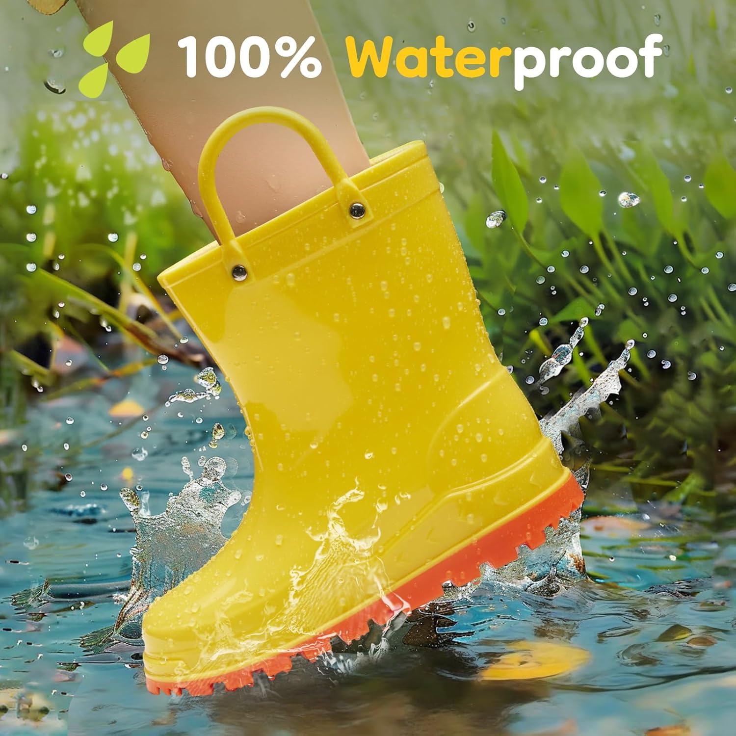 HISEA Toddler Rain Boots Waterproof Easy-On Handles