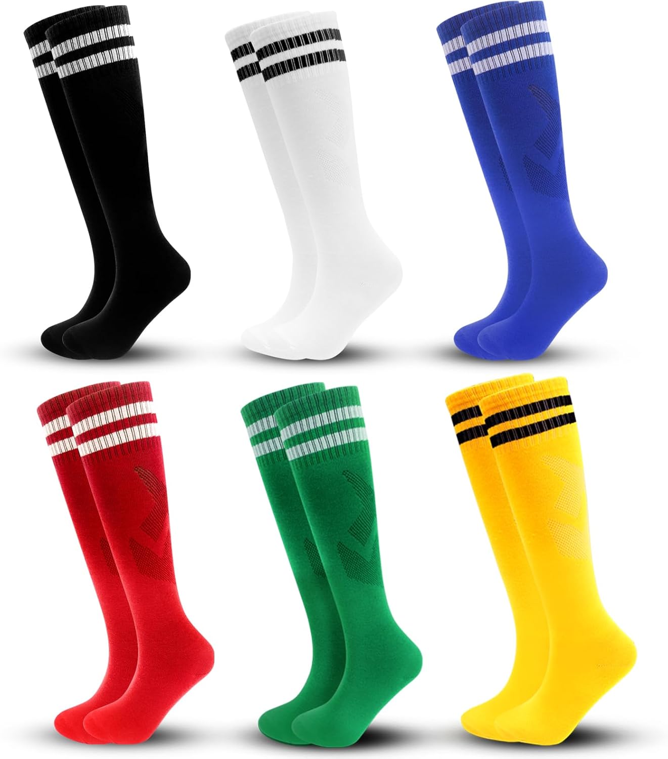 3 Pairs Kids Soccer Socks Striped Knee High