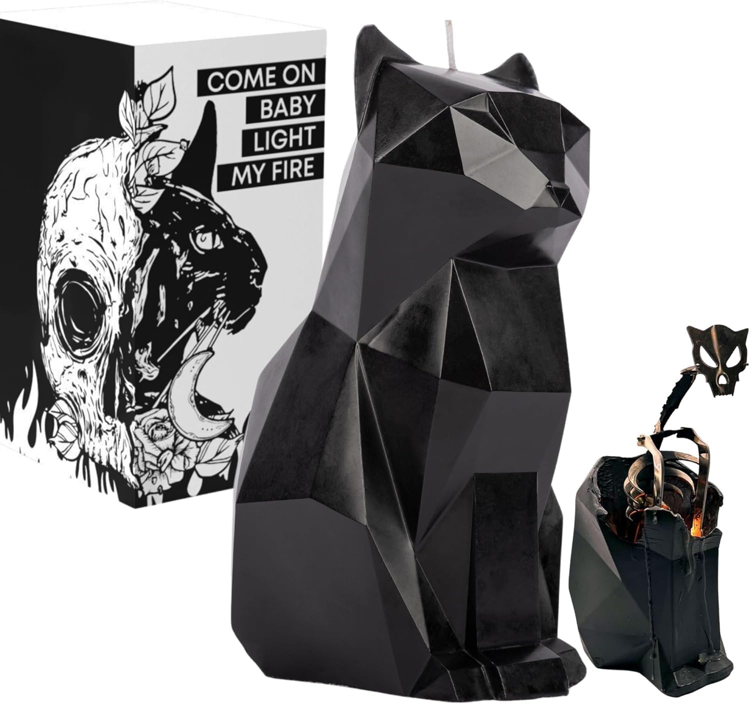 Lidy Gothic Cat Candle - Black with Skeleton 7in 24hr Burn