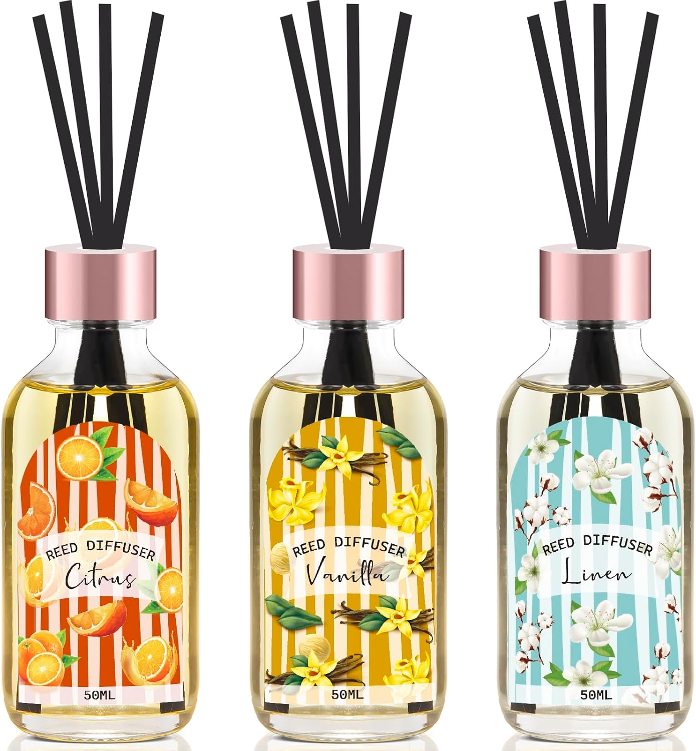 Linen Vanilla Citrus Reed Diffuser Set of 3