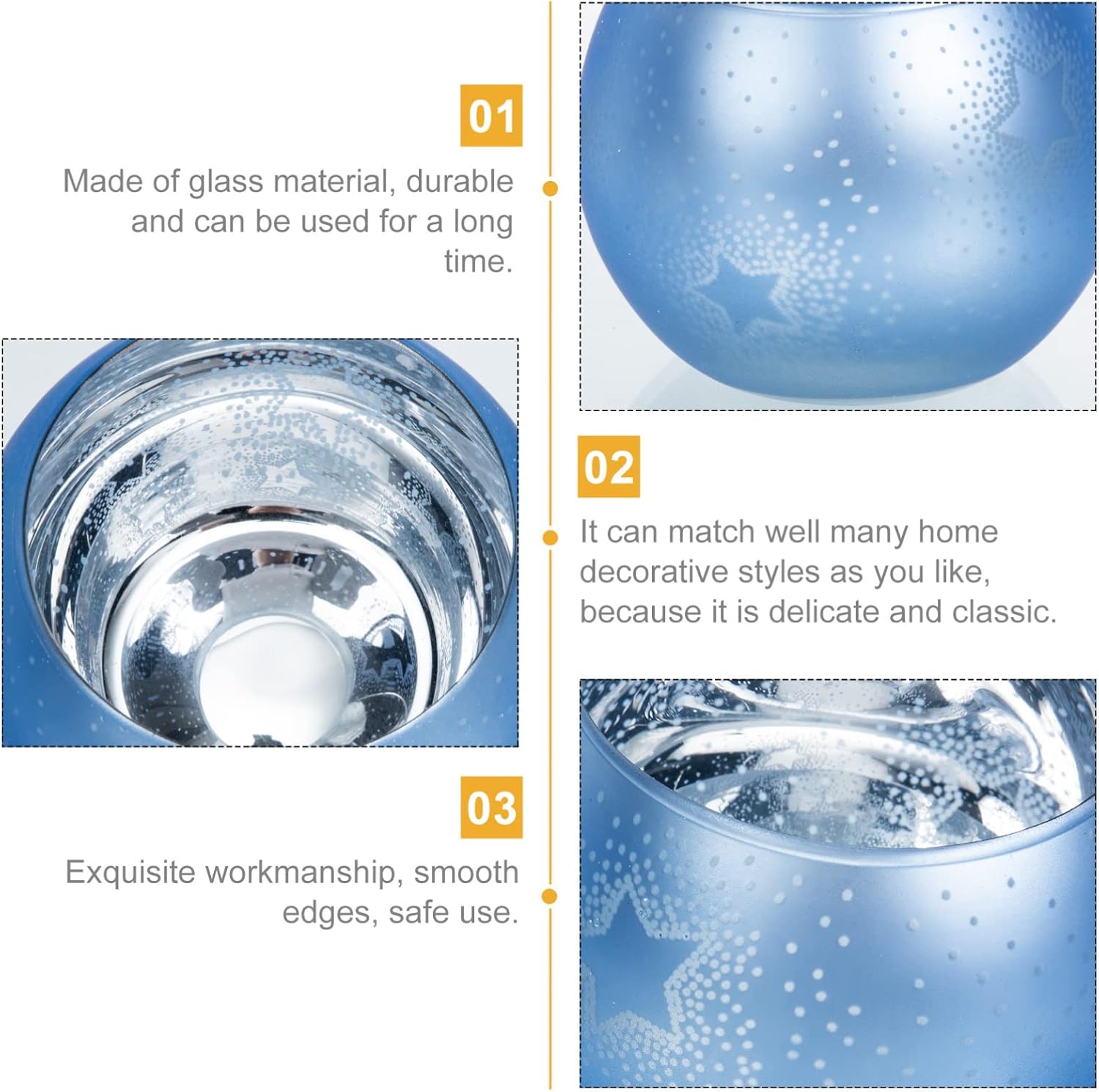 Beaupretty Glass Candle Holders with Star Decor Blue