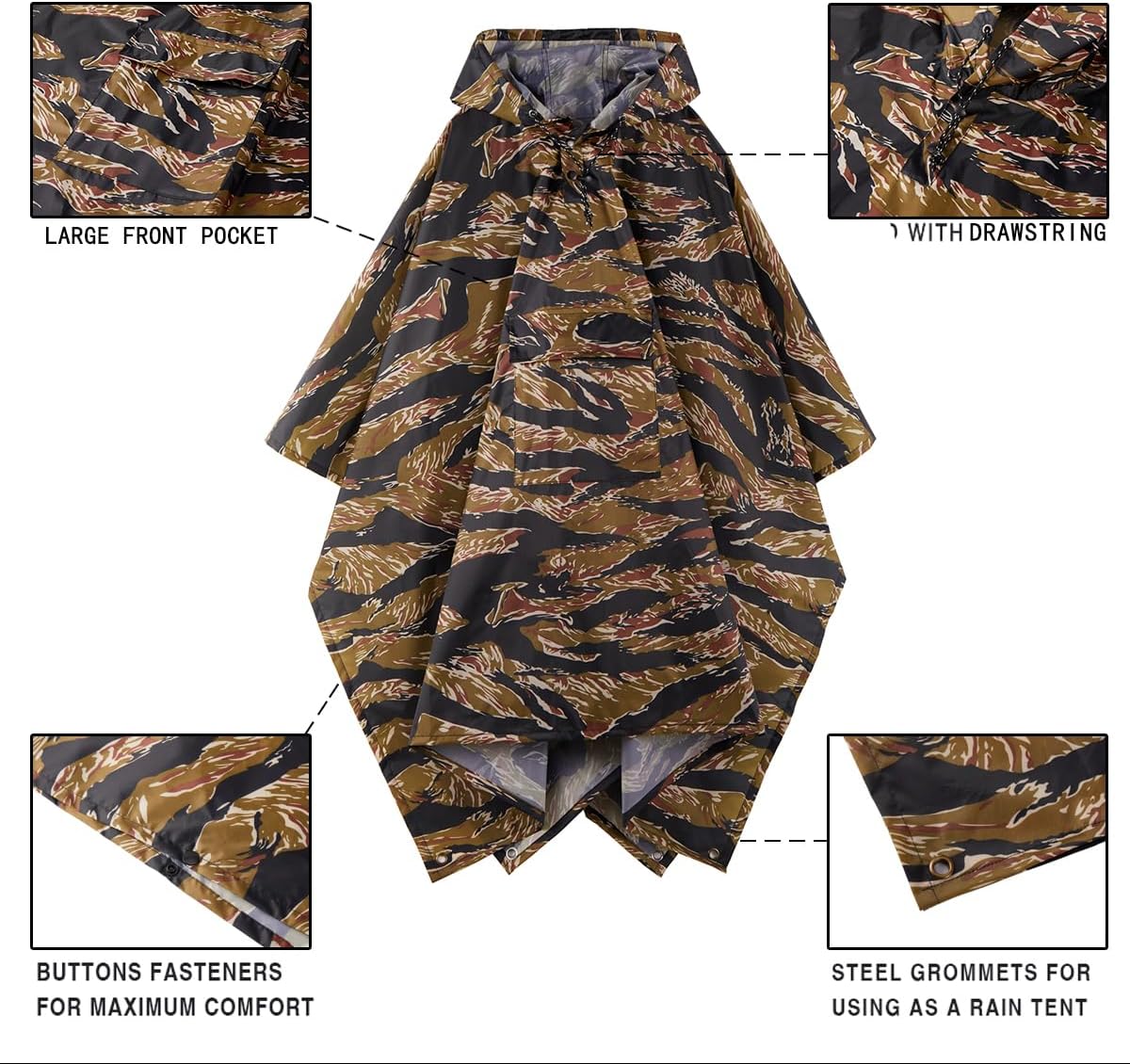 Salamra Hooded Rain Poncho Waterproof Raincoat Jacket with Pocket