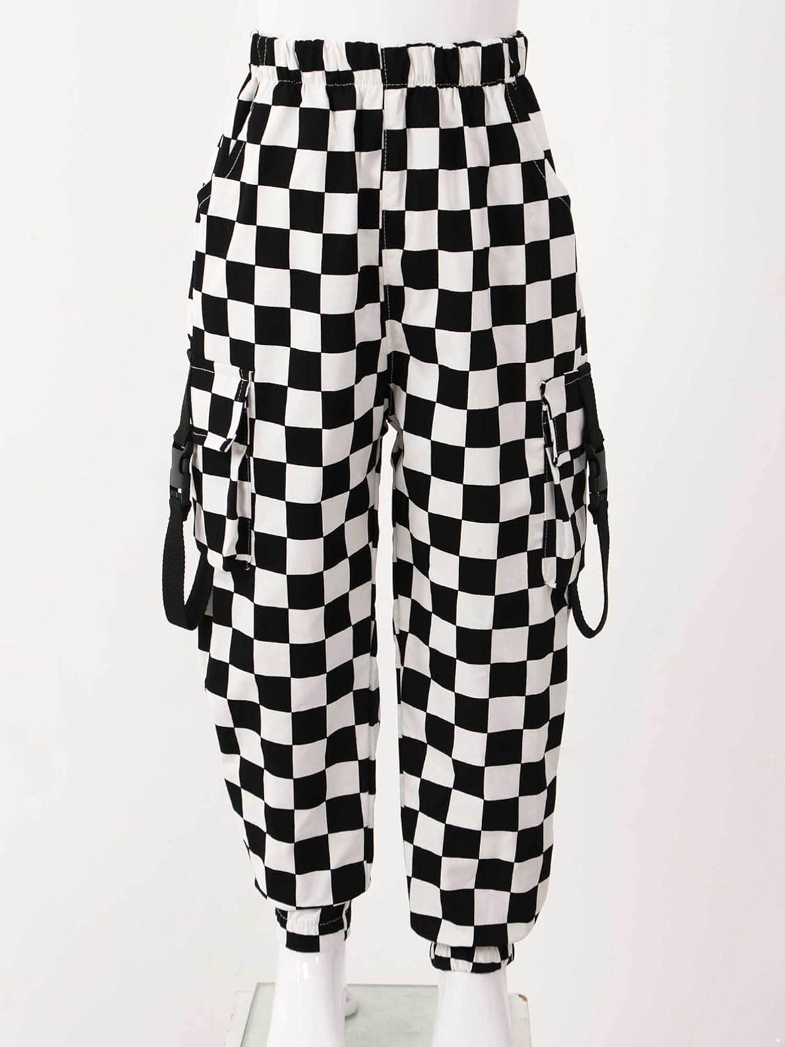 Aislor Kids Girls Plaid Print Cargo Jogger Pants