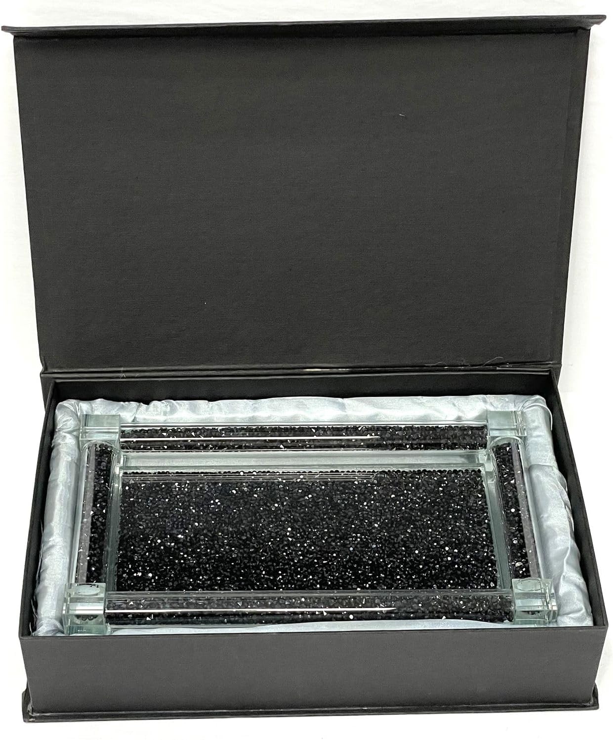 Stylish Home Organization Large Glass Tray with Crushed Diamond Design