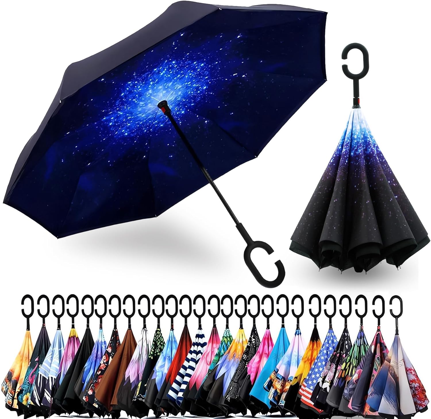 SIEPASA 49 Inch Reverse Stick Umbrella with Double Canopy