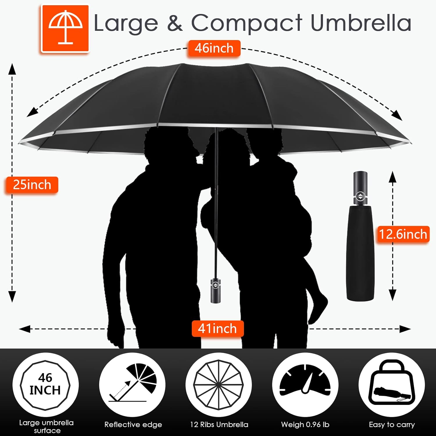 Bodyguard Inverted Umbrella with Reflective Stripe and Teflon Coating