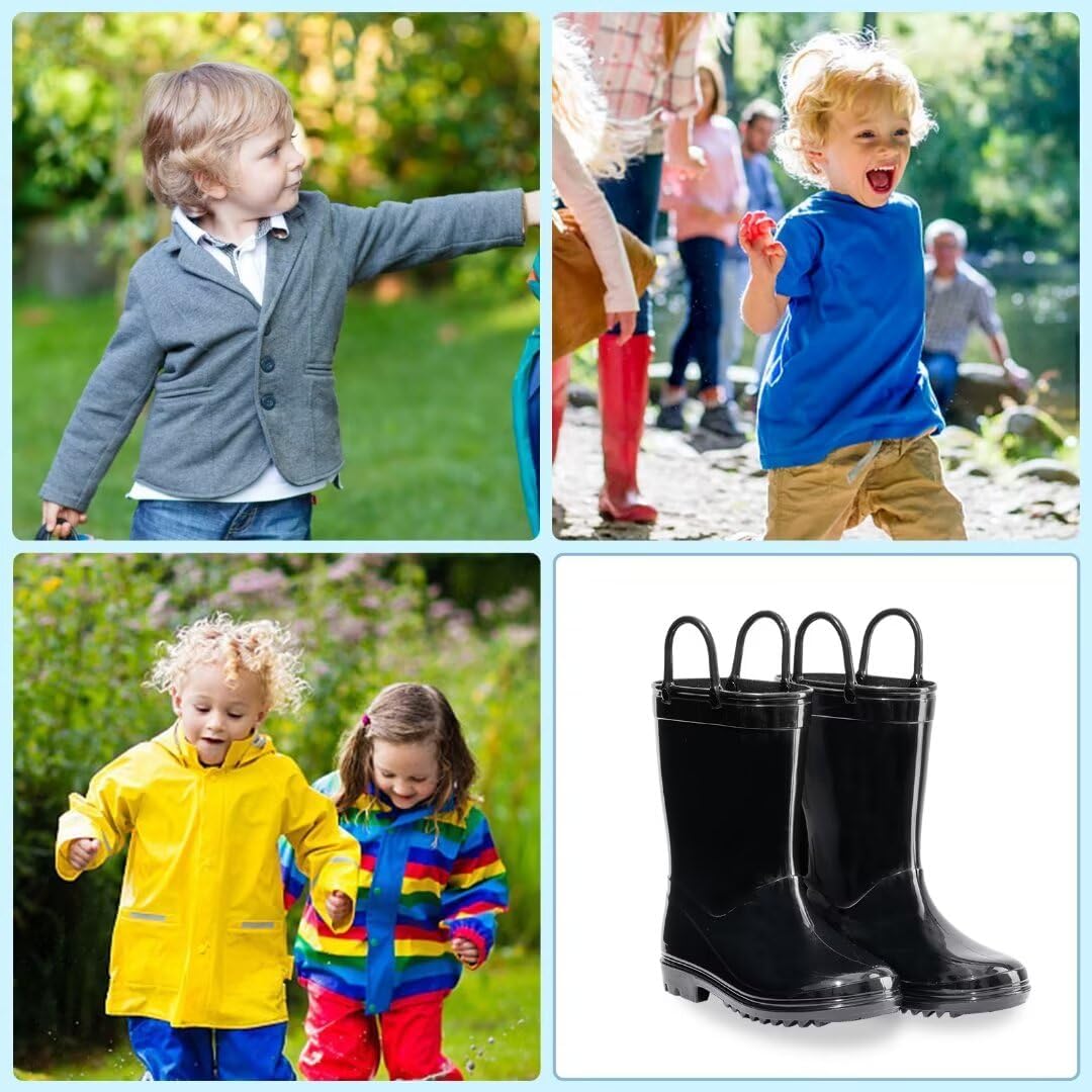 EUXTERPA Kids Rain Boots for Boys Girls Waterproof with Handles