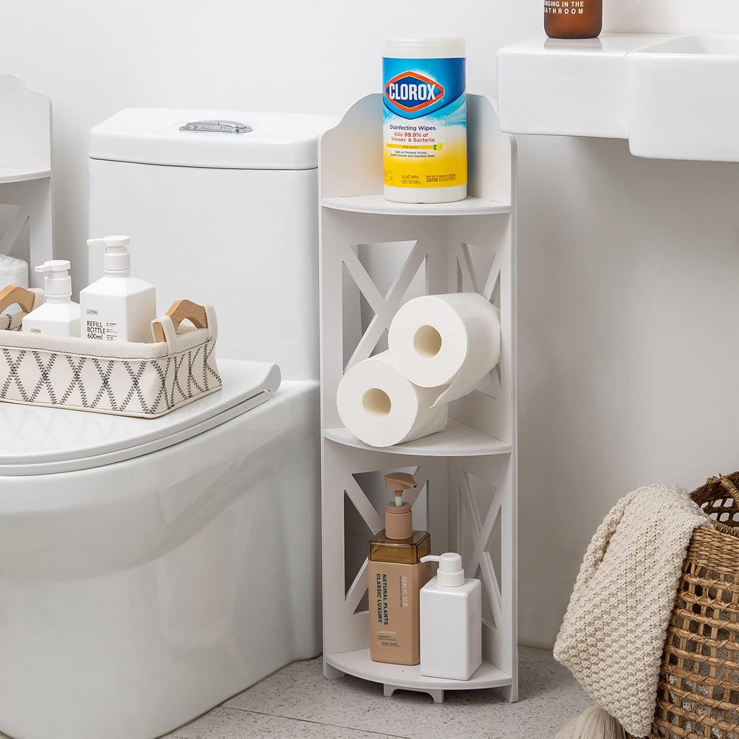TuoxinEM Waterproof Corner Shelf for Bathroom Storage White