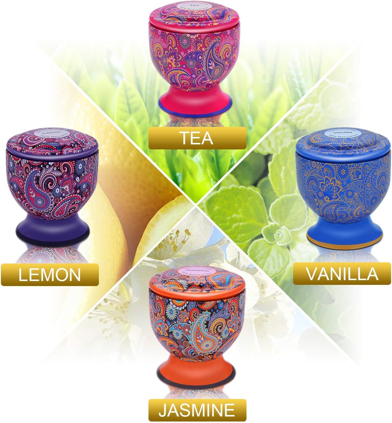 Amzwax Scented Candles Set of 4 - Lemon Vanilla Jasmine Green Tea