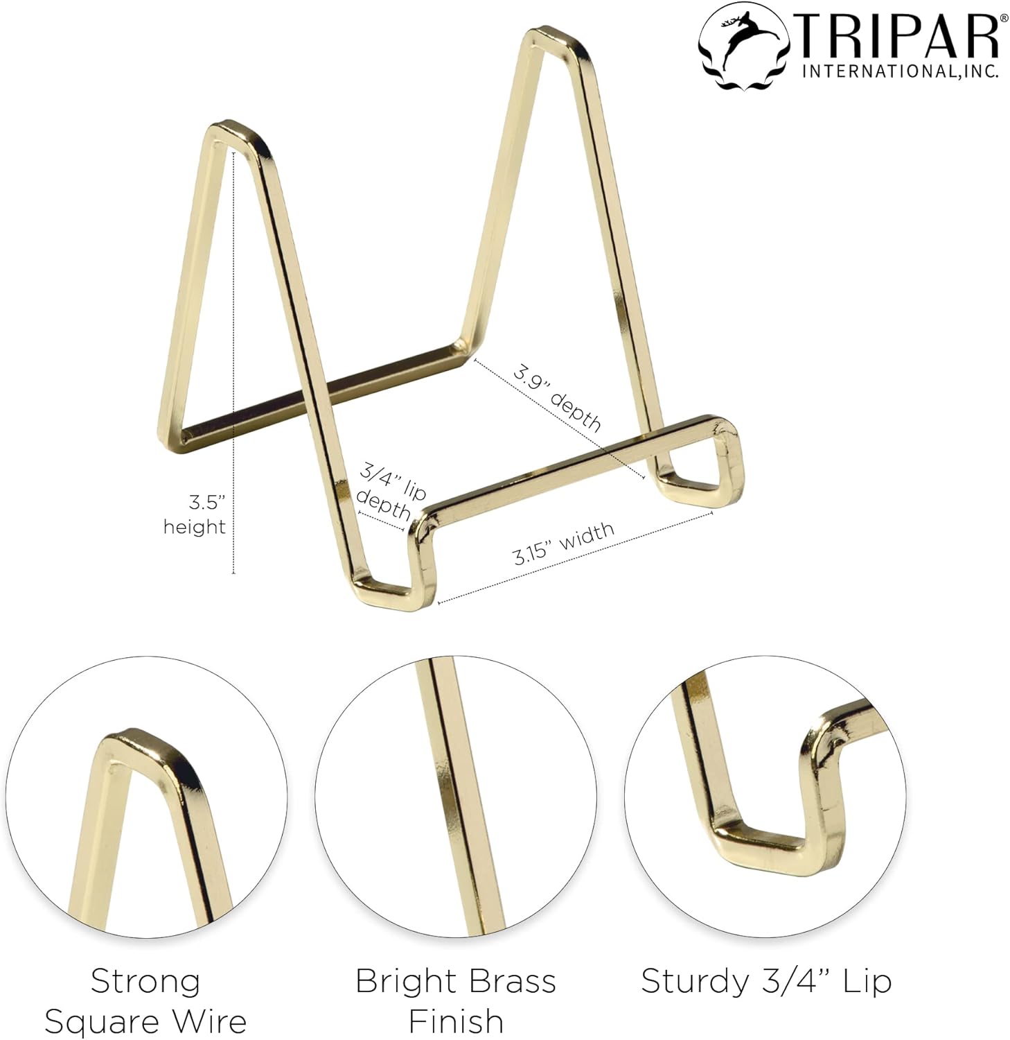TRIPAR 3-Inch Brass Plated Square Book Holder Stand