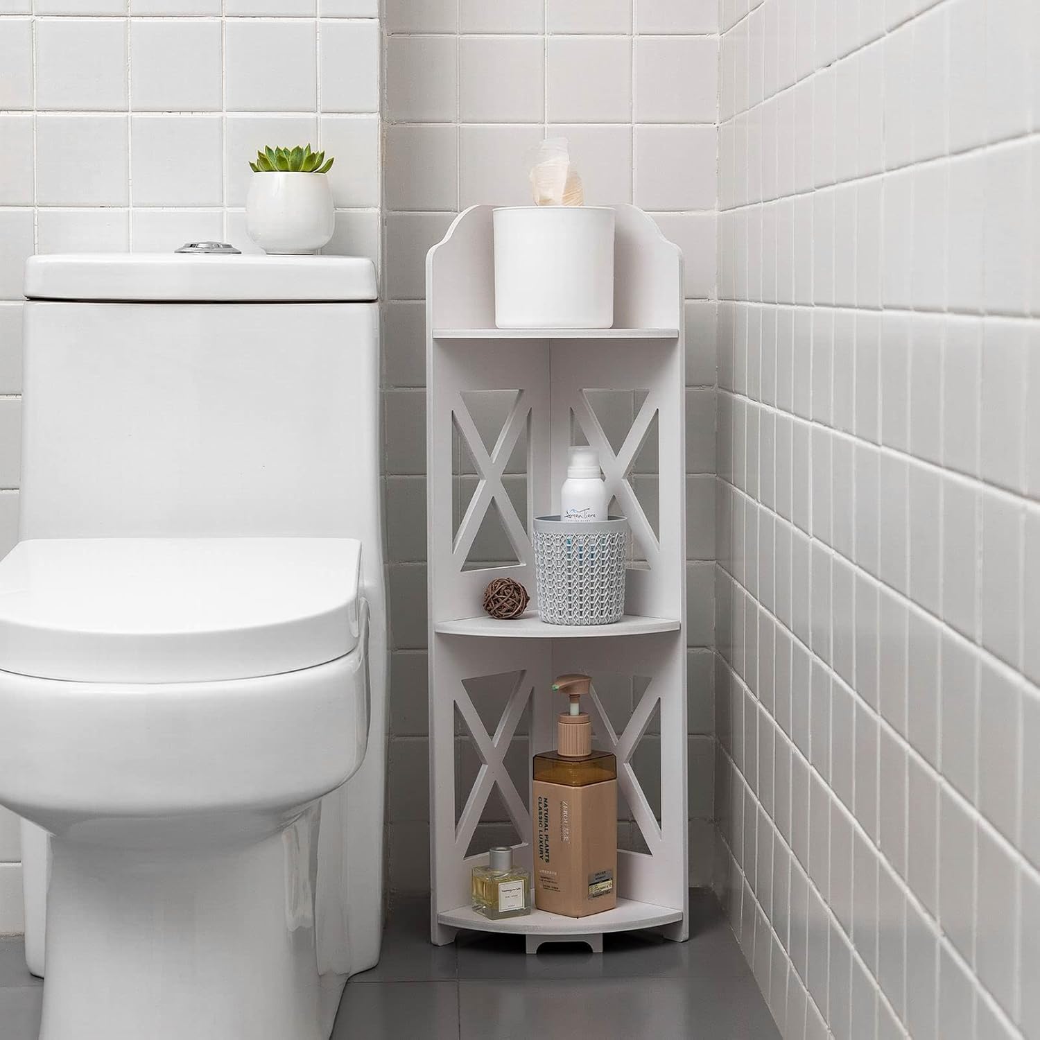 TuoxinEM Waterproof Corner Shelf for Bathroom Storage White
