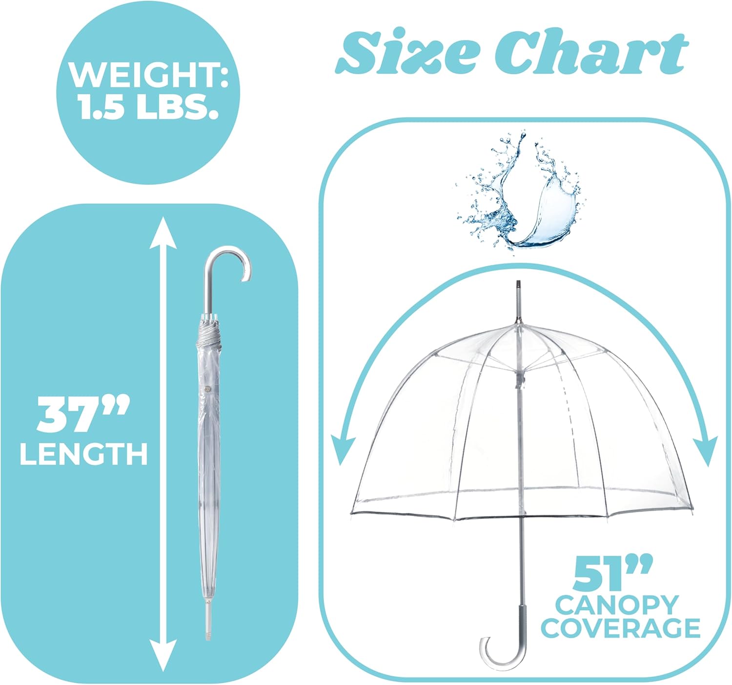 Totes Adult Clear Bubble Umbrella with Dome Canopy