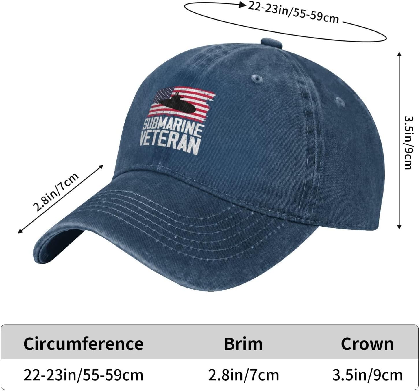 American Flag Submarine Veteran Baseball Cap for Men Women