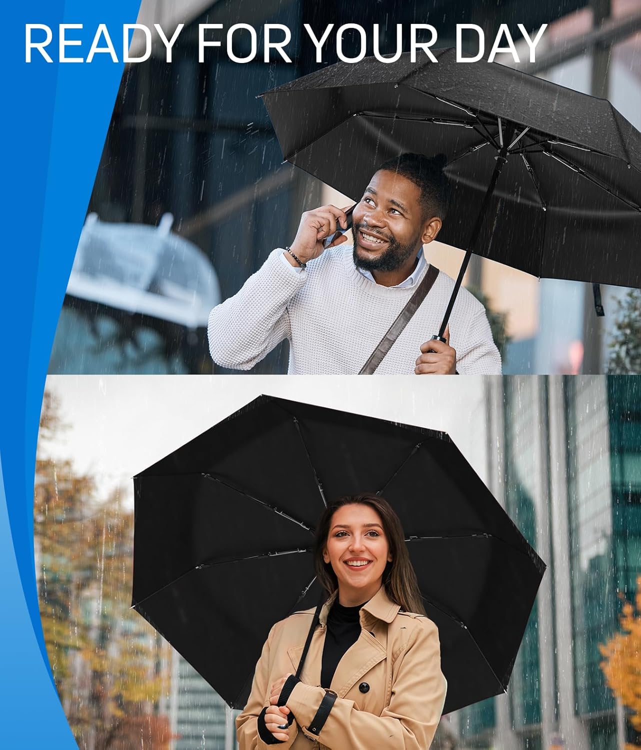 Rain-Mate Windproof Travel Umbrella - Auto Open Close Compact