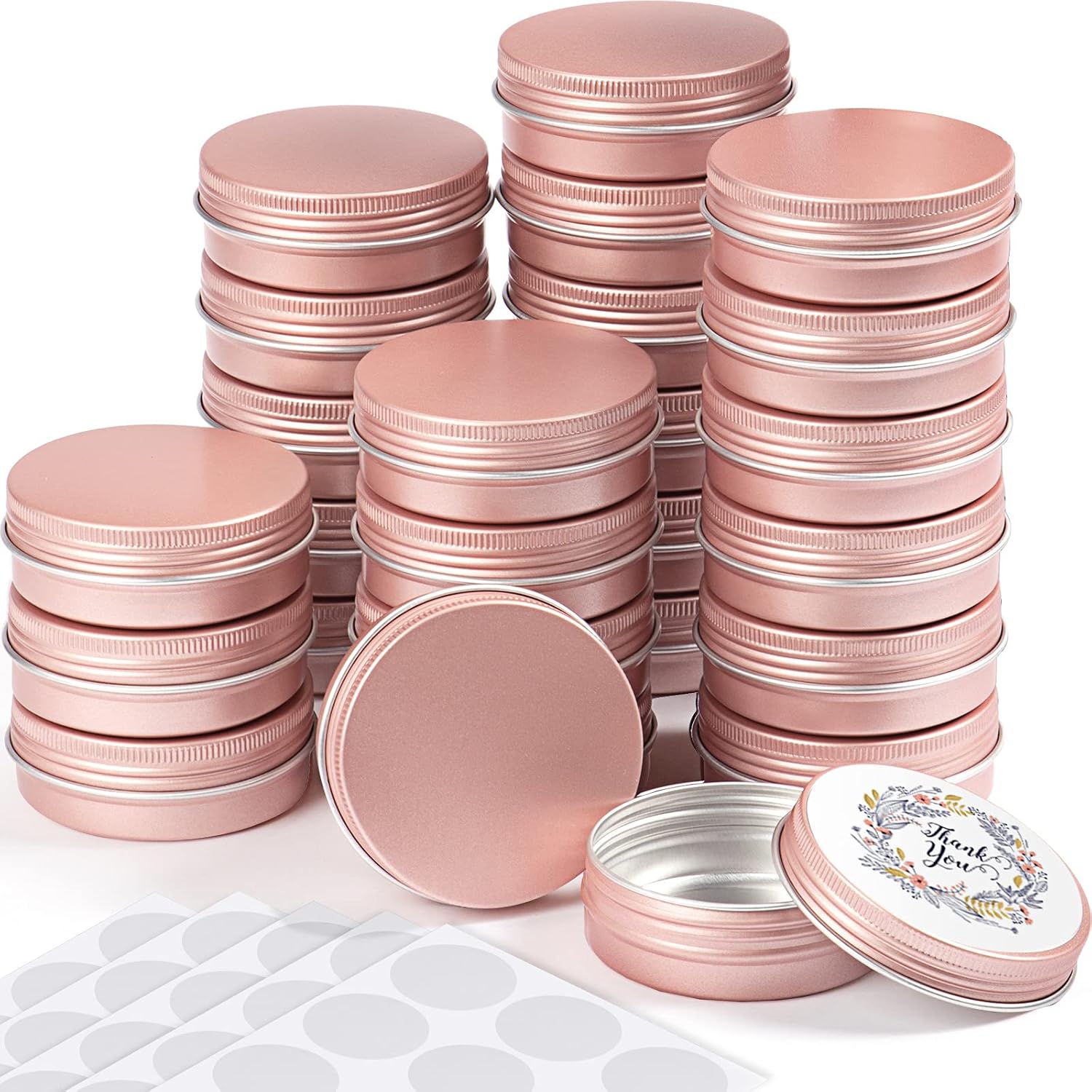 Patelai 2 oz Rose Gold Aluminum Tin Cans with Screw Lid