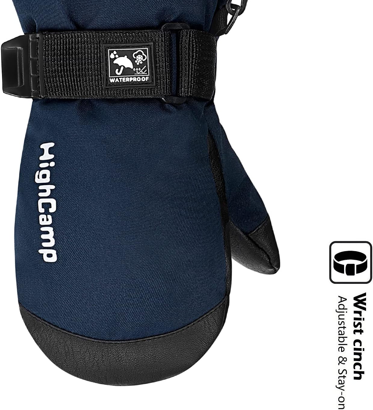 HIGHCAMP Kids Ski Mittens Waterproof Winter Gloves with Zipper and String