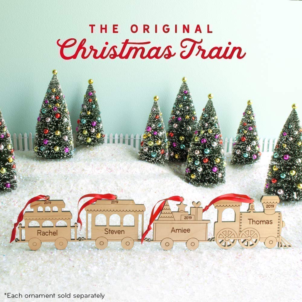 Train Ornament Caboose Personalized Babys First Christmas 2024 Wood