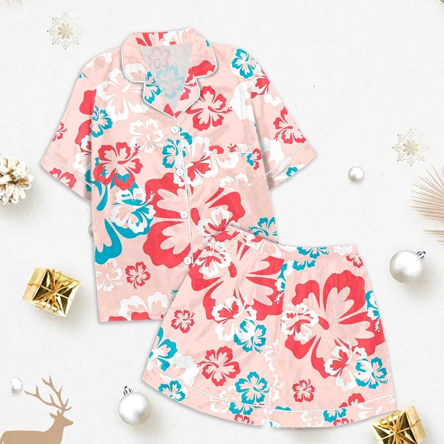 Kids Girls Flower Print Pajama Set with Shirts and Shorts